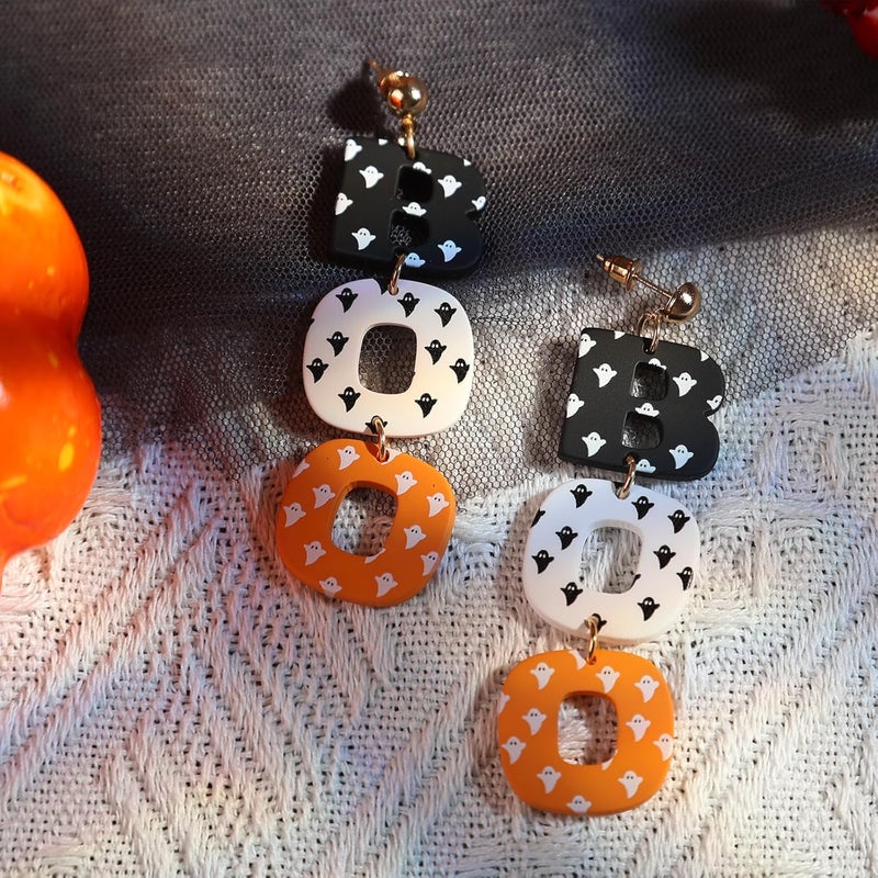 EFANFLO Halloween Earrings Skeleton Skull Dangle BOO Ghost Witch Tassel Terror Knife Earrings - Image 4